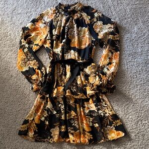 Laundry By Shelli Segal Black and Orange Floral Long Sleeve Dress